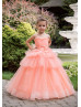 Peach Tulle Corset Back Layered Long Flower Girl Dress Peach Tulle Corset Back Layered Long Flower Girl Dress